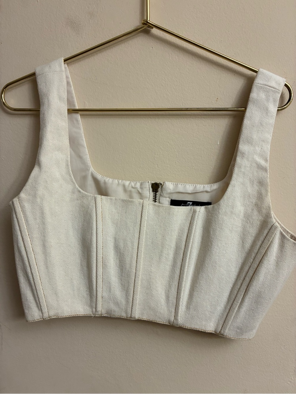 7 for all mankind Ivory Denim Corset Crop Top Style 83140